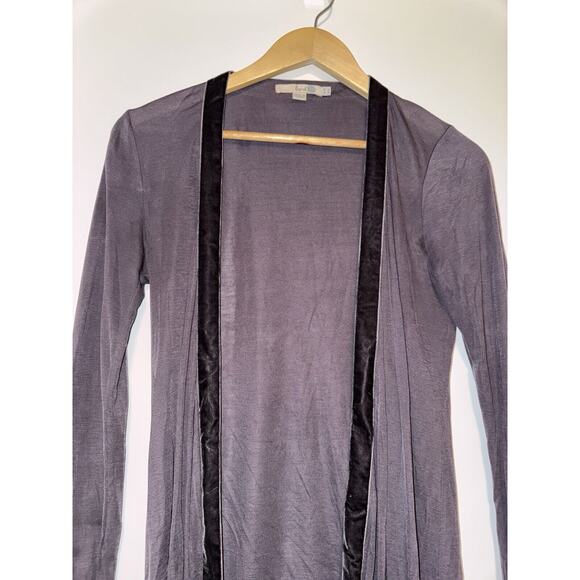 Boden Sweater Womens 6 Purple Lyocell Open Front Cardigan Velour Trim Thin - Picture 2 of 7